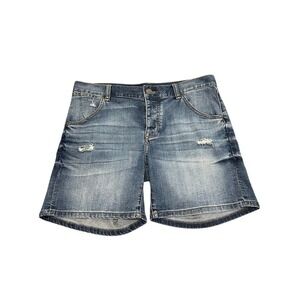 London Jean Womens Denim Shorts Distressed Blue Button Fly Size 8